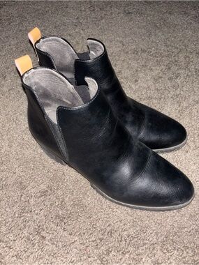 Dr. Scholl's Black Ankle Booties with Tan Pull Tabs
